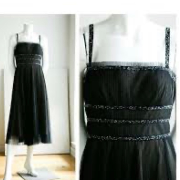 BCBG Max Azria Black Spaghetti Strap Mesh Dress with Bead Detail - Picture 7 of 8